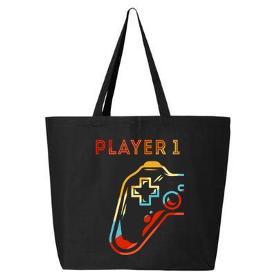 Player 1 Funny Video Game Lover Joystick Retro Matching  Gamer Couple 25L Jumbo Tote