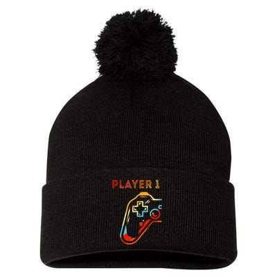 Player 1 Funny Video Game Lover Joystick Retro Matching  Gamer Couple Pom Pom 12in Knit Beanie