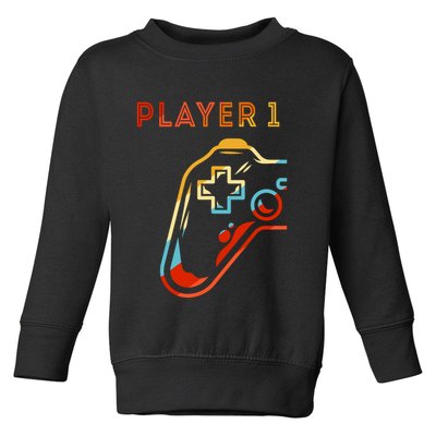 Player 1 Funny Video Game Lover Joystick Retro Matching  Gamer Couple Toddler Sweatshirt