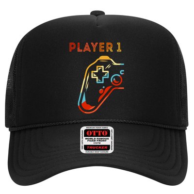 Player 1 Funny Video Game Lover Joystick Retro Matching  Gamer Couple Trucker Hat