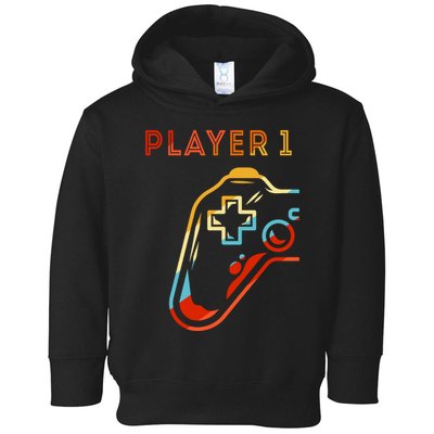 Player 1 Funny Video Game Lover Joystick Retro Matching  Gamer Couple Toddler Hoodie
