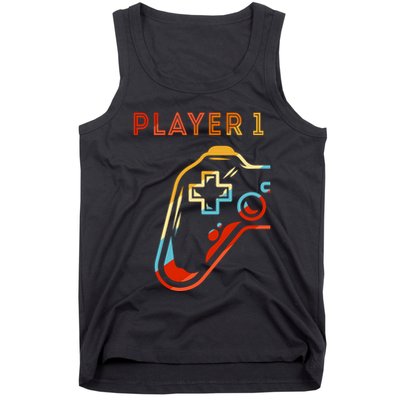 Player 1 Funny Video Game Lover Joystick Retro Matching  Gamer Couple Tank Top