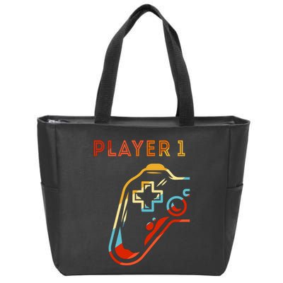 Player 1 Funny Video Game Lover Joystick Retro Matching  Gamer Couple Zip Tote Bag