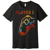 Player 1 Funny Video Game Lover Joystick Retro Matching  Gamer Couple Premium T-Shirt