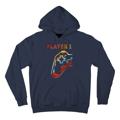 Player 1 Funny Video Game Lover Joystick Retro Matching  Gamer Couple Hoodie