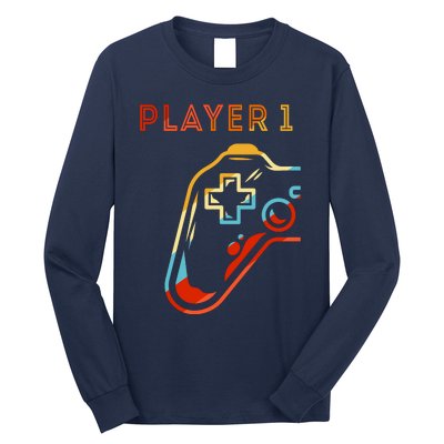 Player 1 Funny Video Game Lover Joystick Retro Matching  Gamer Couple Long Sleeve Shirt