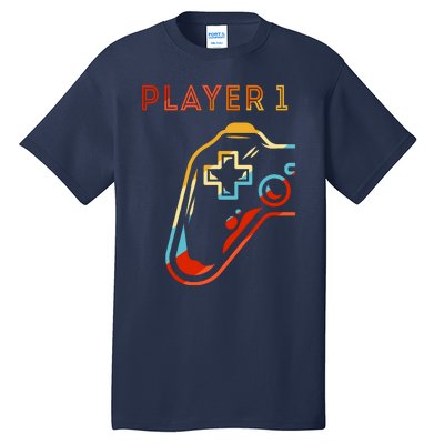 Player 1 Funny Video Game Lover Joystick Retro Matching  Gamer Couple Tall T-Shirt