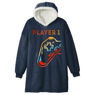 Player 1 Funny Video Game Lover Joystick Retro Matching  Gamer Couple Hooded Wearable Blanket