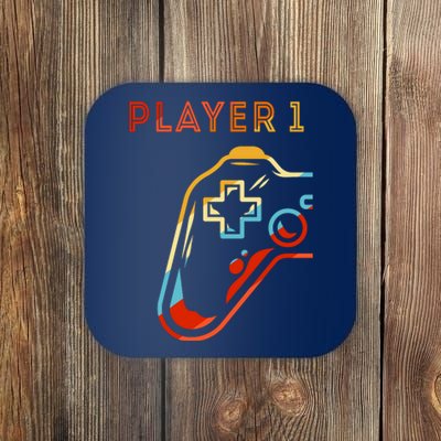 Player 1 Funny Video Game Lover Joystick Retro Matching  Gamer Couple Coaster