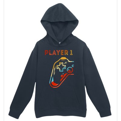 Player 1 Funny Video Game Lover Joystick Retro Matching  Gamer Couple Urban Pullover Hoodie