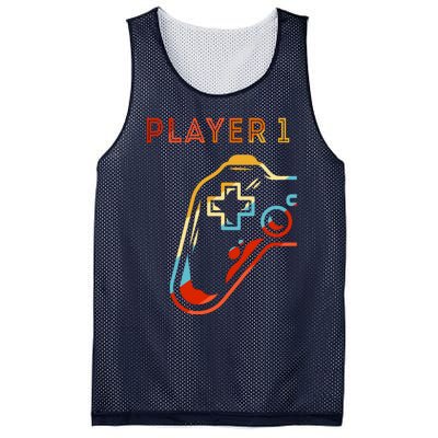 Player 1 Funny Video Game Lover Joystick Retro Matching  Gamer Couple Mesh Reversible Basketball Jersey Tank