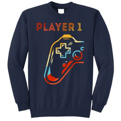 Player 1 Funny Video Game Lover Joystick Retro Matching  Gamer Couple Tall Sweatshirt