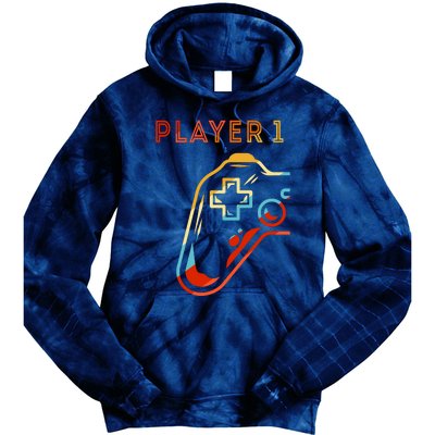 Player 1 Funny Video Game Lover Joystick Retro Matching  Gamer Couple Tie Dye Hoodie