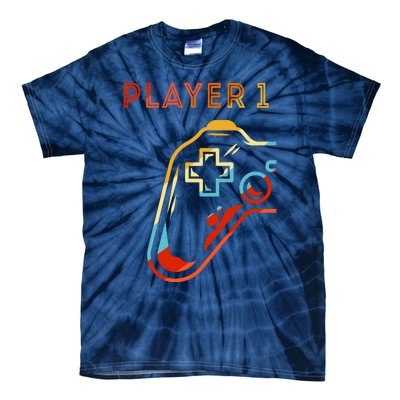 Player 1 Funny Video Game Lover Joystick Retro Matching  Gamer Couple Tie-Dye T-Shirt