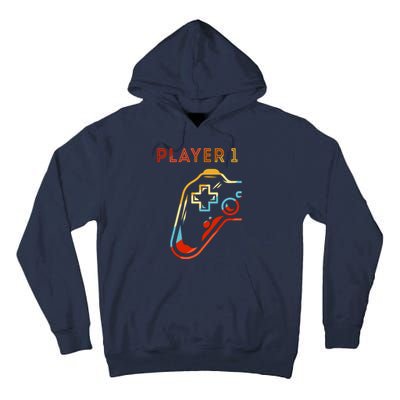 Player 1 Funny Video Game Lover Joystick Retro Matching  Gamer Couple Tall Hoodie