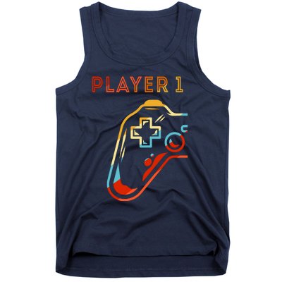 Player 1 Funny Video Game Lover Joystick Retro Matching  Gamer Couple Tank Top