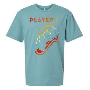 Player 1 Funny Video Game Lover Joystick Retro Matching  Gamer Couple Sueded Cloud Jersey T-Shirt