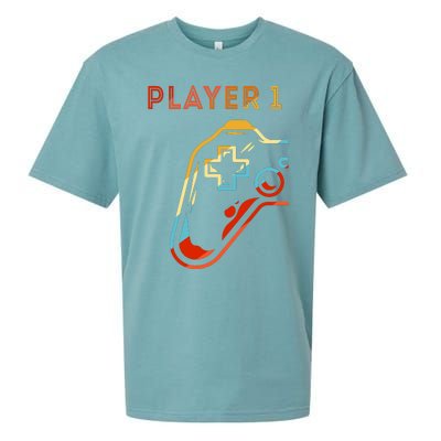 Player 1 Funny Video Game Lover Joystick Retro Matching  Gamer Couple Sueded Cloud Jersey T-Shirt