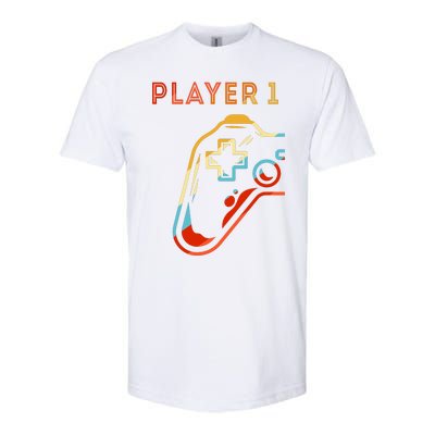 Player 1 Funny Video Game Lover Joystick Retro Matching  Gamer Couple Softstyle CVC T-Shirt