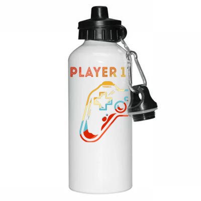 Player 1 Funny Video Game Lover Joystick Retro Matching  Gamer Couple Aluminum Water Bottle