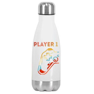 Player 1 Funny Video Game Lover Joystick Retro Matching  Gamer Couple Stainless Steel Insulated Water Bottle