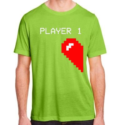 Player 1 Funny Video Game Lover Joystick Matching Gamer Couple Adult ChromaSoft Performance T-Shirt