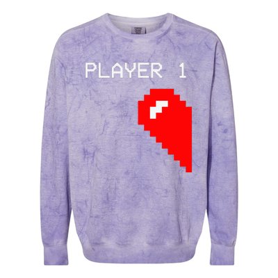 Player 1 Funny Video Game Lover Joystick Matching Gamer Couple Colorblast Crewneck Sweatshirt