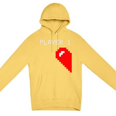 Player 1 Funny Video Game Lover Joystick Matching Gamer Couple Premium Pullover Hoodie