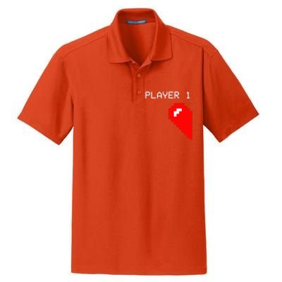 Player 1 Funny Video Game Lover Joystick Matching Gamer Couple Dry Zone Grid Polo