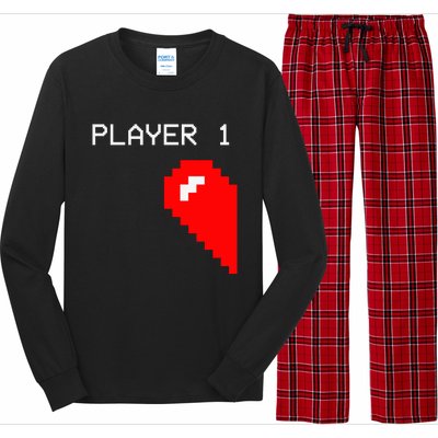 Player 1 Funny Video Game Lover Joystick Matching Gamer Couple Long Sleeve Pajama Set