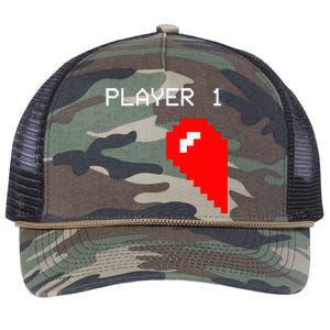 Player 1 Funny Video Game Lover Joystick Matching Gamer Couple Retro Rope Trucker Hat Cap