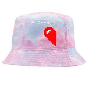 Player 1 Funny Video Game Lover Joystick Matching Gamer Couple Tie-Dyed Bucket Hat