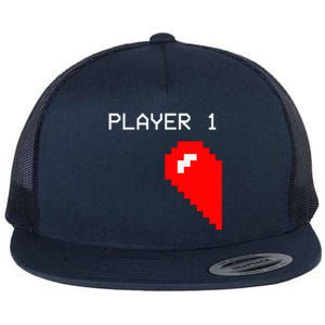 Player 1 Funny Video Game Lover Joystick Matching Gamer Couple Flat Bill Trucker Hat