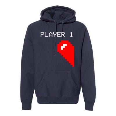 Player 1 Funny Video Game Lover Joystick Matching Gamer Couple Premium Hoodie