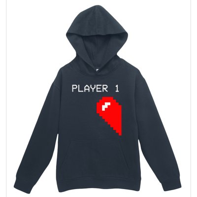 Player 1 Funny Video Game Lover Joystick Matching Gamer Couple Urban Pullover Hoodie