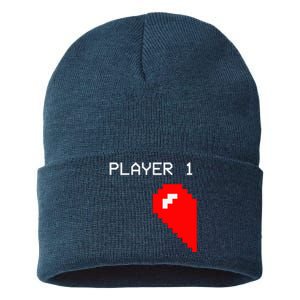 Player 1 Funny Video Game Lover Joystick Matching Gamer Couple Sustainable Knit Beanie