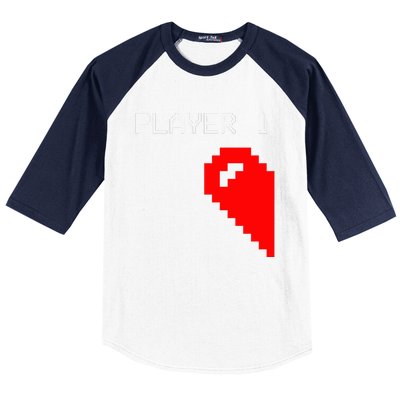 Player 1 Funny Video Game Lover Joystick Matching Gamer Couple Baseball Sleeve Shirt