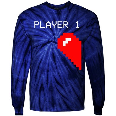 Player 1 Funny Video Game Lover Joystick Matching Gamer Couple Tie-Dye Long Sleeve Shirt