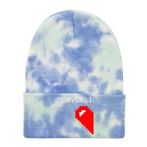 Player 1 Funny Video Game Lover Joystick Matching Gamer Couple Tie Dye 12in Knit Beanie