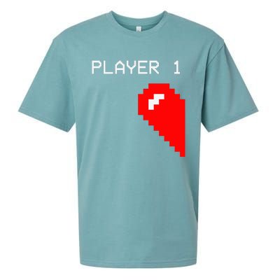 Player 1 Funny Video Game Lover Joystick Matching Gamer Couple Sueded Cloud Jersey T-Shirt