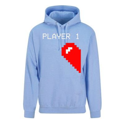 Player 1 Funny Video Game Lover Joystick Matching Gamer Couple Unisex Surf Hoodie