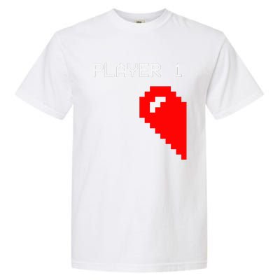 Player 1 Funny Video Game Lover Joystick Matching Gamer Couple Garment-Dyed Heavyweight T-Shirt