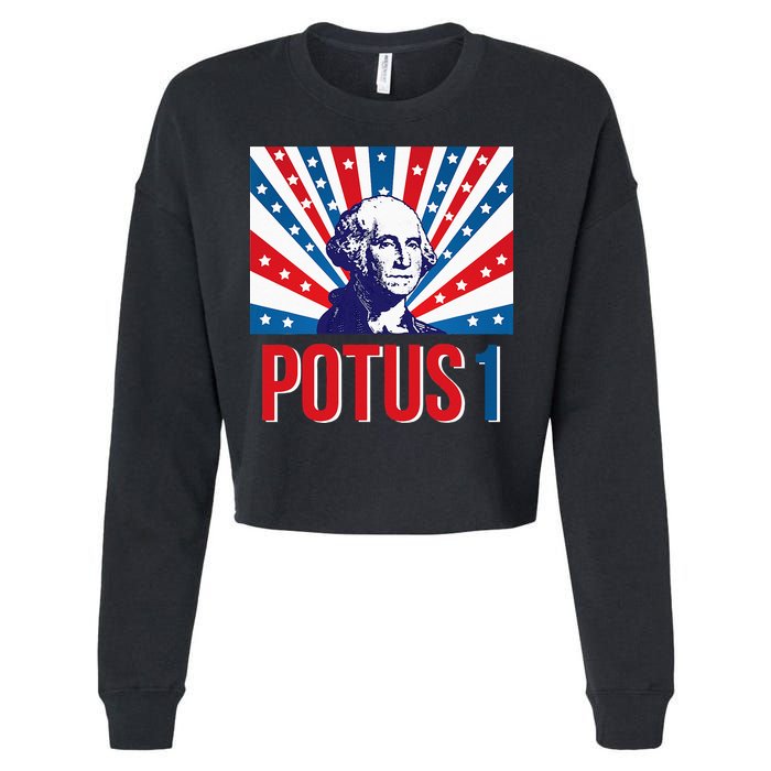 Potus 1 George Washington Retro Cropped Pullover Crew