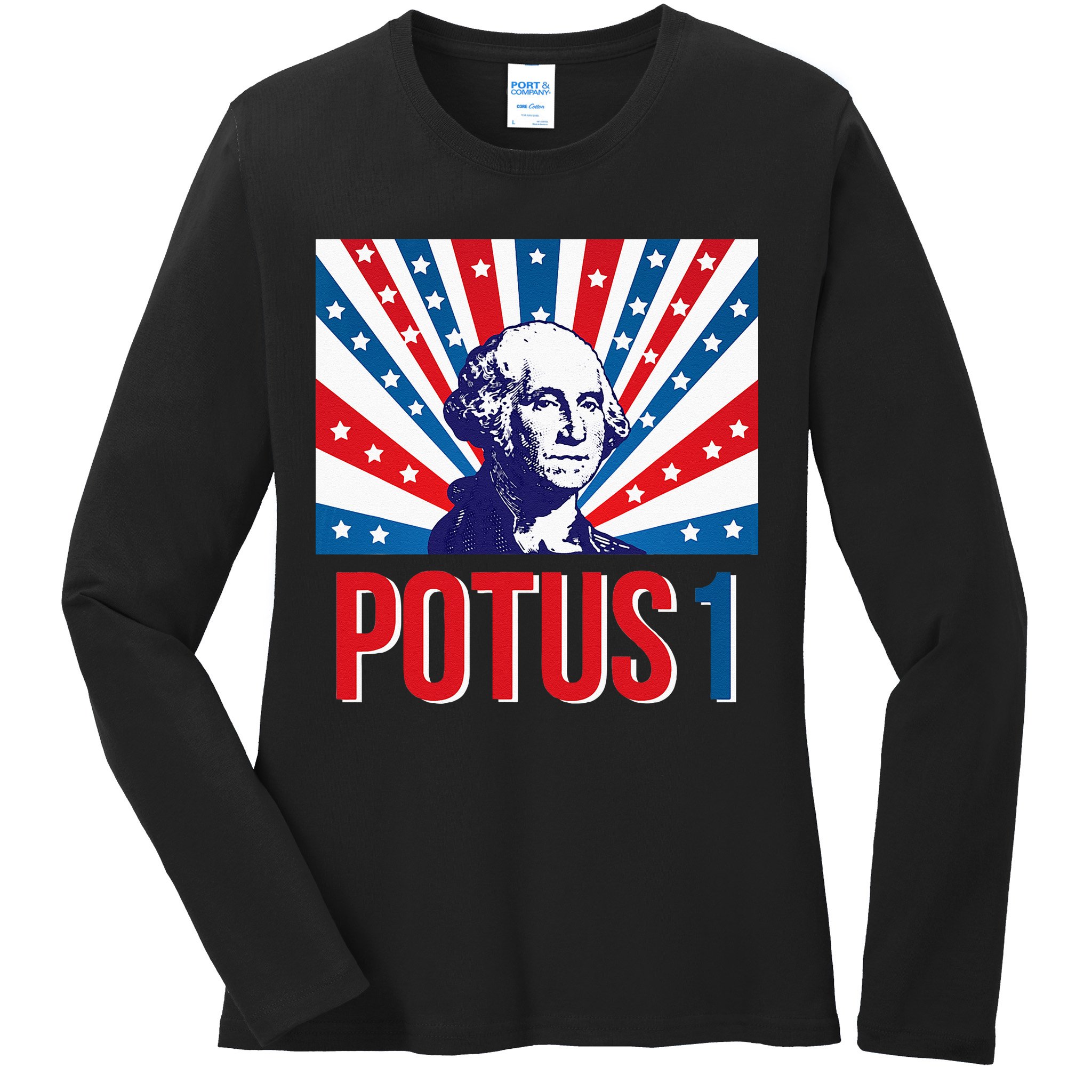 Potus 1 George Washington Retro Ladies Long Sleeve Shirt