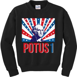 Potus 1 George Washington Retro Kids Sweatshirt