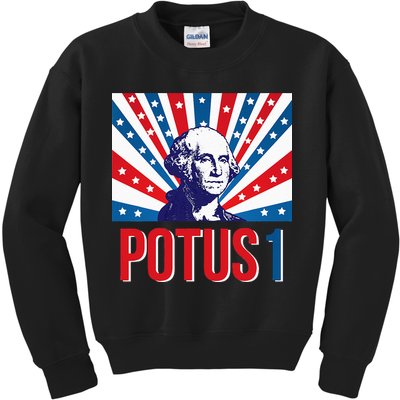Potus 1 George Washington Retro Kids Sweatshirt