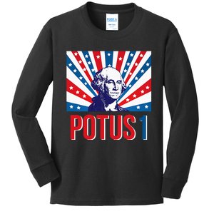 Potus 1 George Washington Retro Kids Long Sleeve Shirt