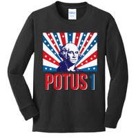 Potus 1 George Washington Retro Kids Long Sleeve Shirt