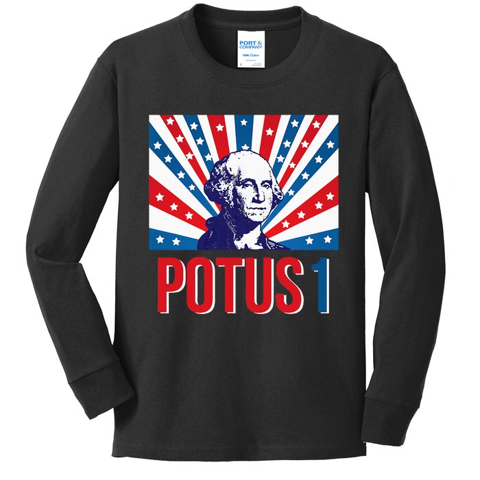 Potus 1 George Washington Retro Kids Long Sleeve Shirt