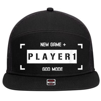 Player 1 God Mode New Game Plus Cool Gamer 7 Panel Mesh Trucker Snapback Hat